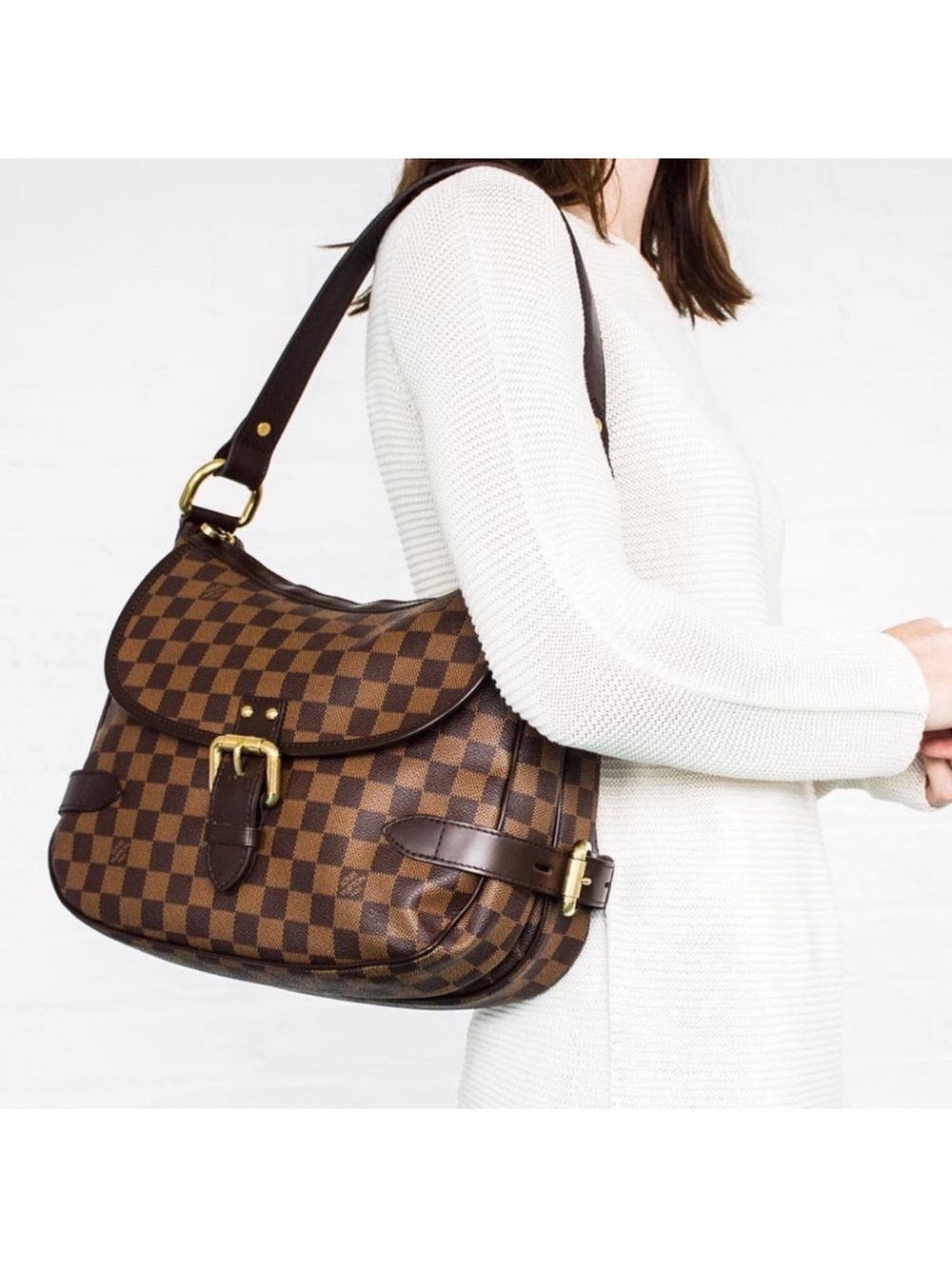 LV BUCKLE BAG❤️DAMIER EBENE LOUIS VUITTON TOTE SHOULDER BAG ZIPPER LV JACKIE BAG - Picture 8 of 17